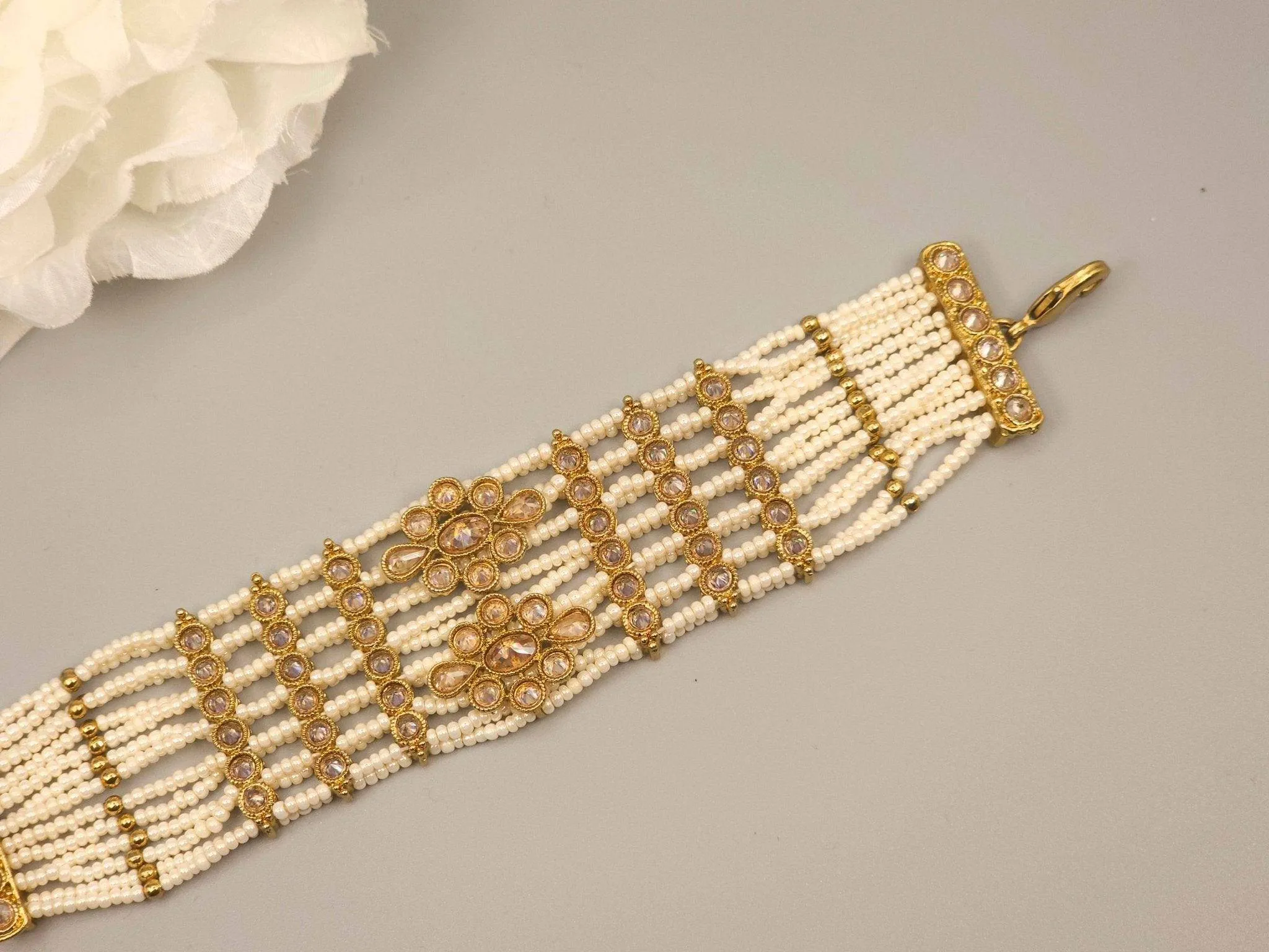 Antique Gold Polki Adjustable Chain Bracelet