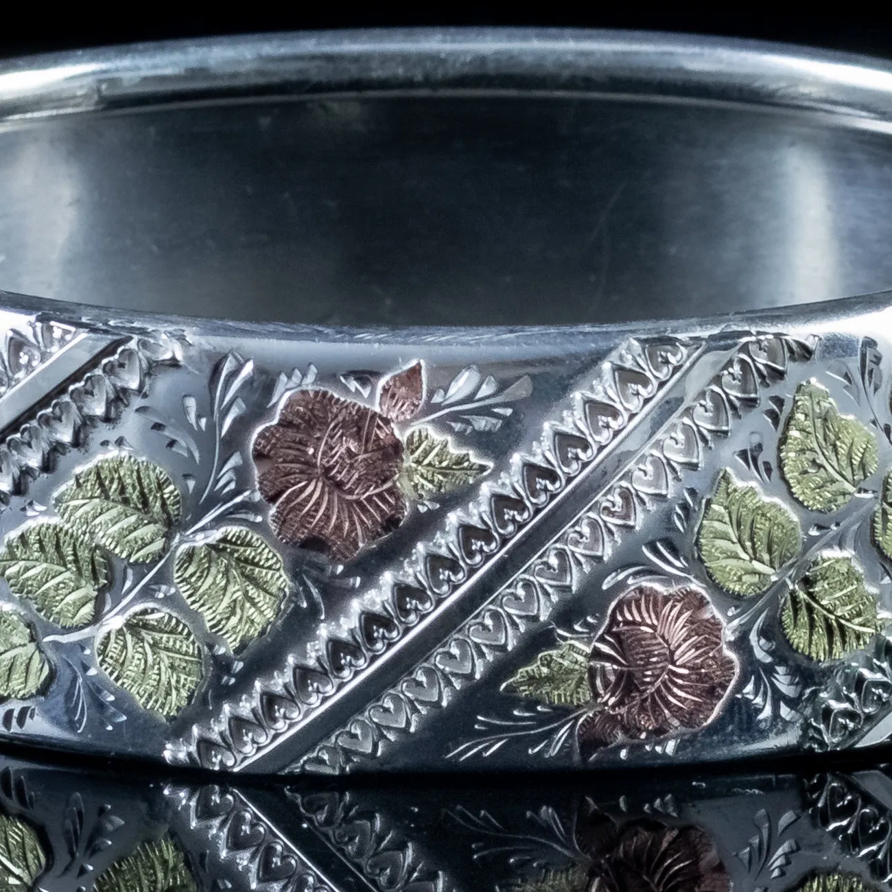 Antique Victorian Floral Bangle 18Ct Gold Sterling Silver Circa 1880