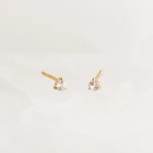 April Birthstone Stud Earrings 14k Gold - White Sapphire