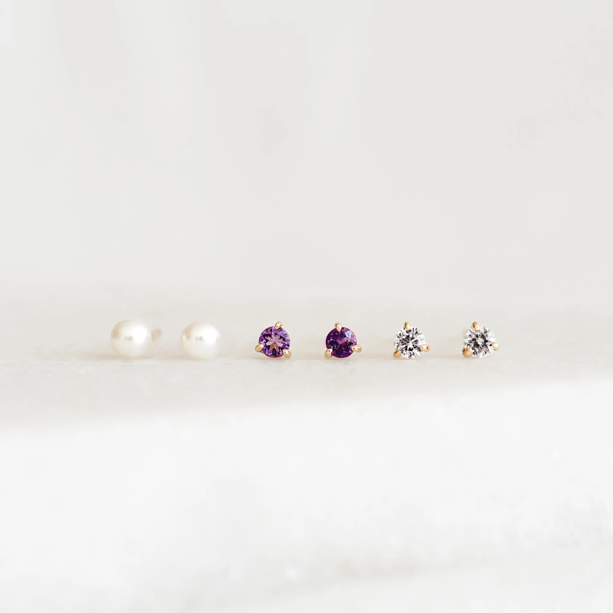 April Birthstone Stud Earrings 14k Gold - White Sapphire