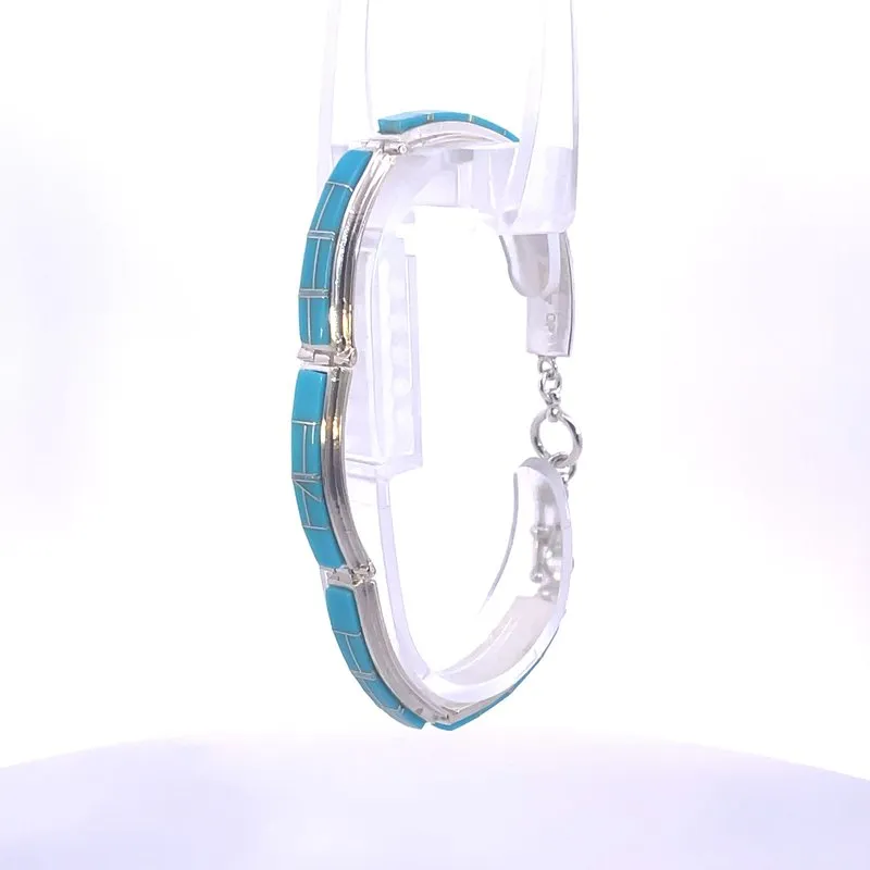 Arizona Turquoise and Inlaid Jewelry Elongated link Turquoise Bracelet