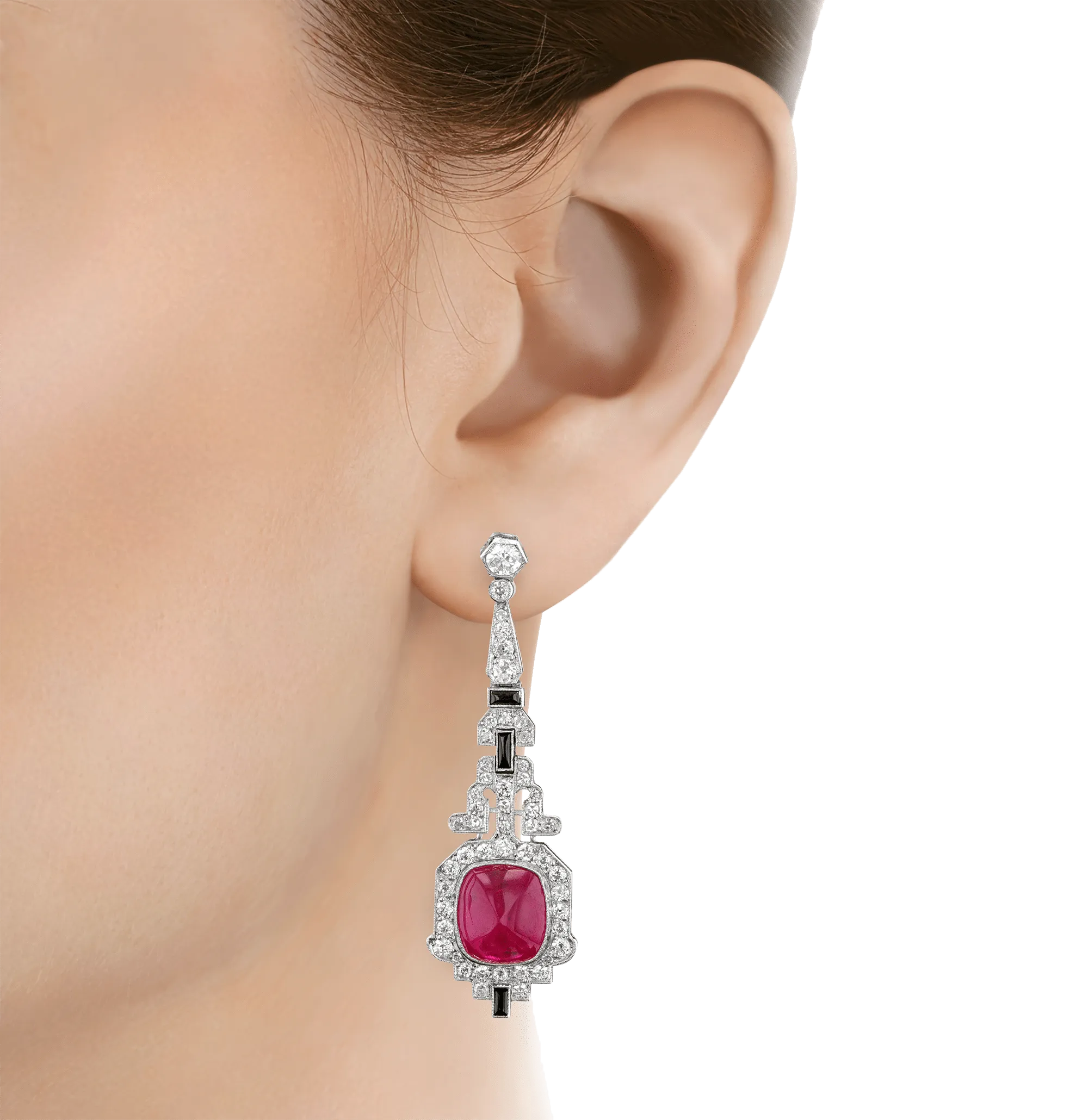 Art Deco Mozambique Ruby Earrings, 20.00 carats