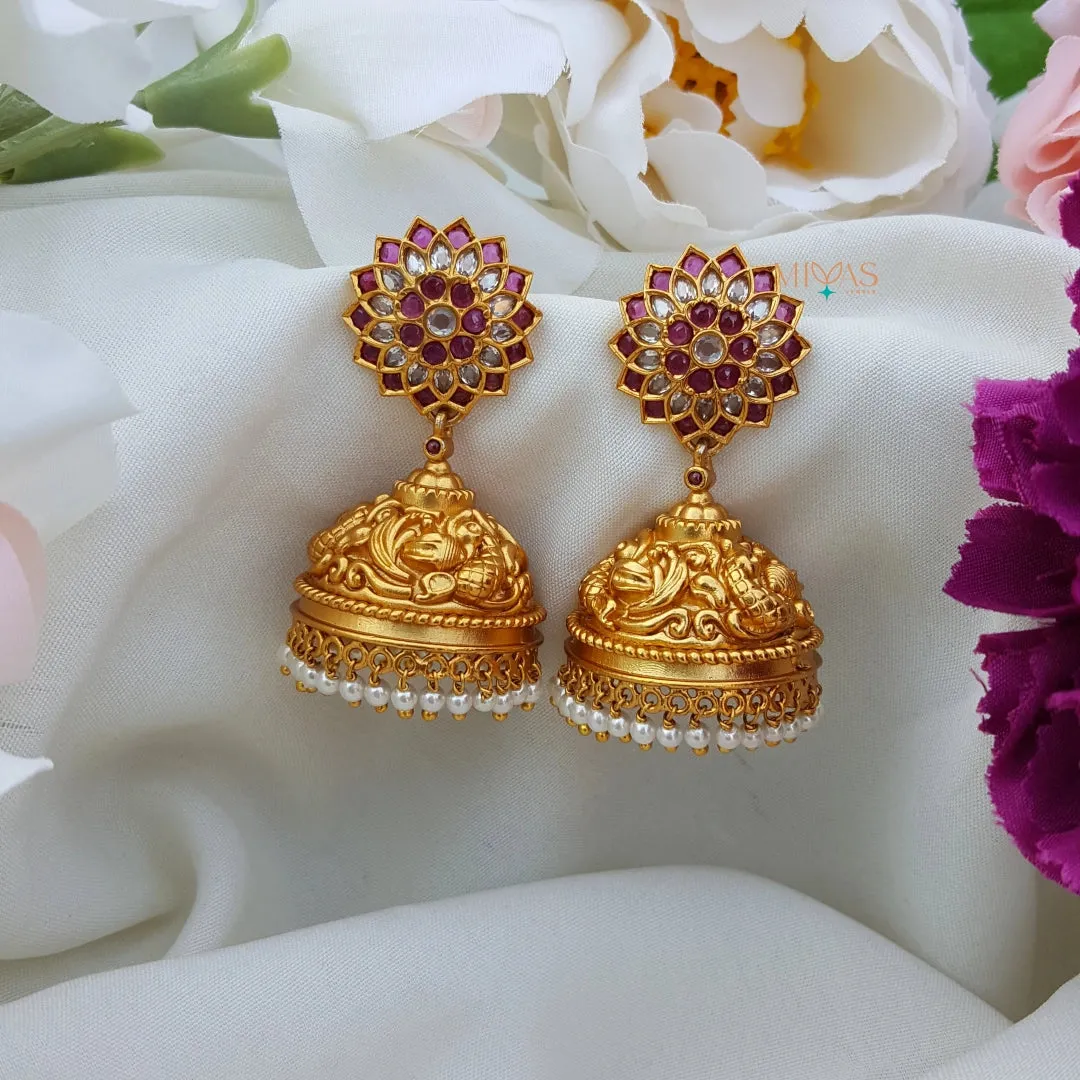 Beautiful Light Weight Kemp Jhumka - Ruby