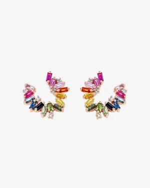 Bold Burst Rainbow Sapphire Sideways Mini Hoops