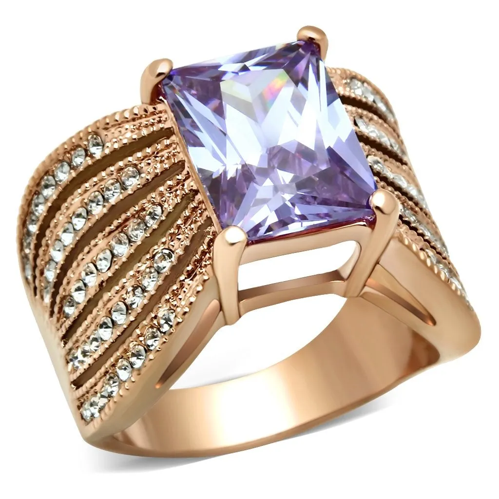 Brass Ring AAA GRD CZ Light Amethyst GL236 for Women Style Rose