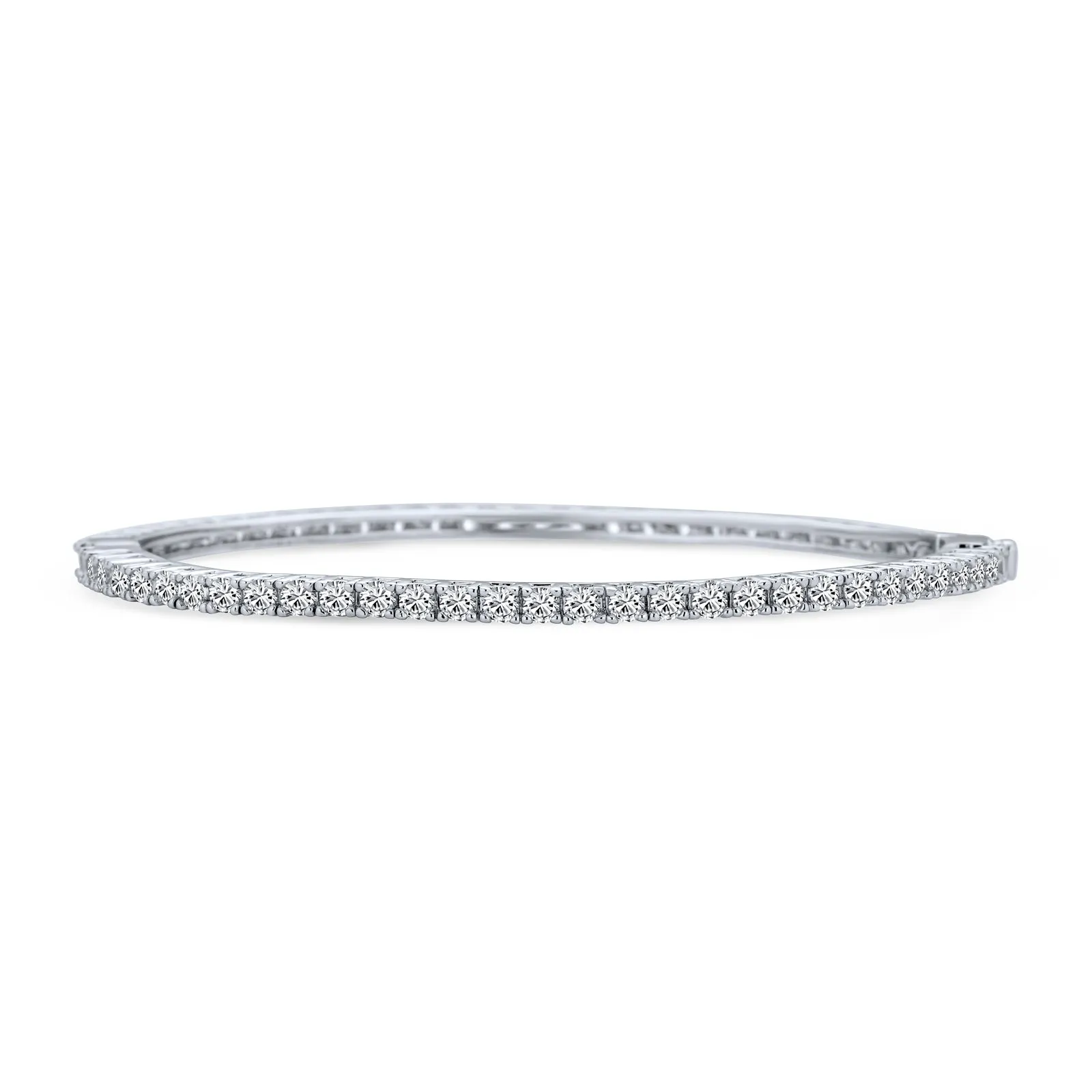 Bridal CZ Pave Princess Cut Eternity Tennis Bangle Bracelet Silver