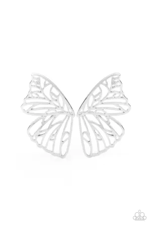 Butterfly Frills - Silver Earrings - Paparazzi Accessories