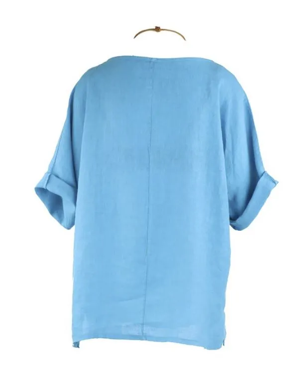 Cadenza Plain Linen Tunic and Necklace in Turquoise