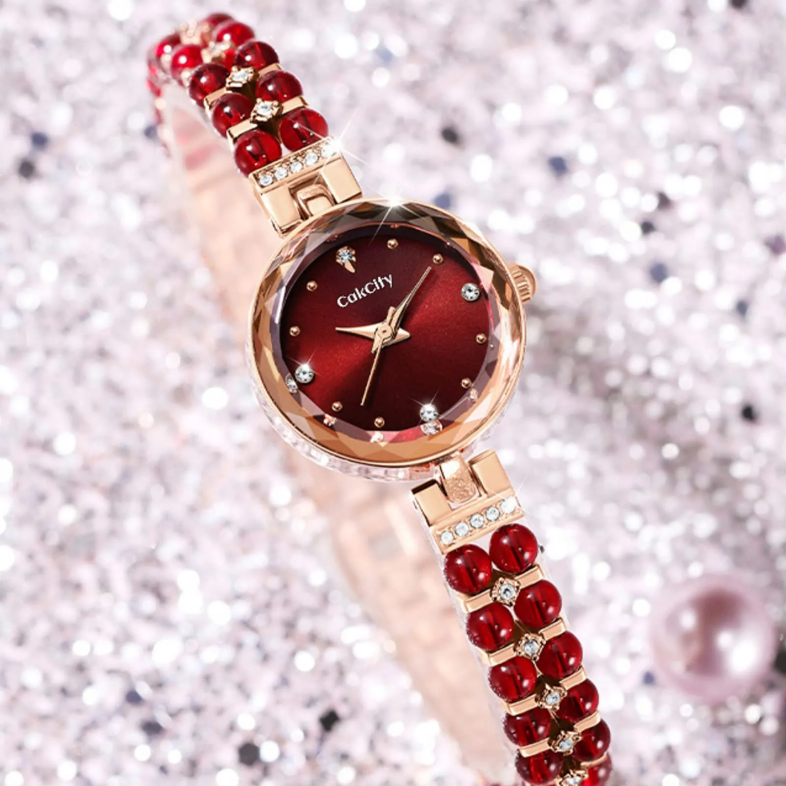 CakCity Ladies Watches for Women Watch Bracelet Ladies Wrist Watch Elegant Dress Quartz Wrist Watch Vintage Red Watch for Women Mini Small Face Watch with Gift Box,23mm