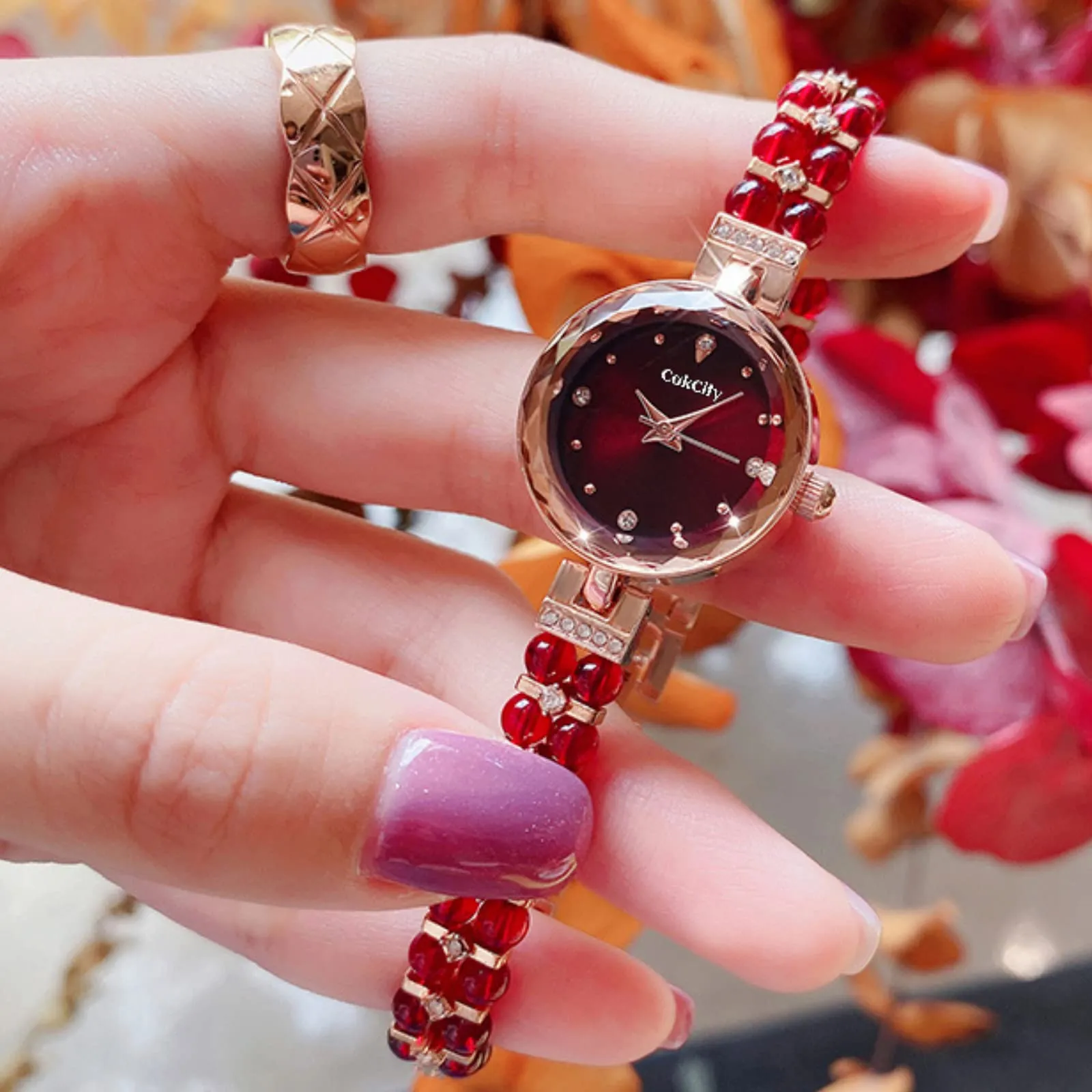 CakCity Ladies Watches for Women Watch Bracelet Ladies Wrist Watch Elegant Dress Quartz Wrist Watch Vintage Red Watch for Women Mini Small Face Watch with Gift Box,23mm