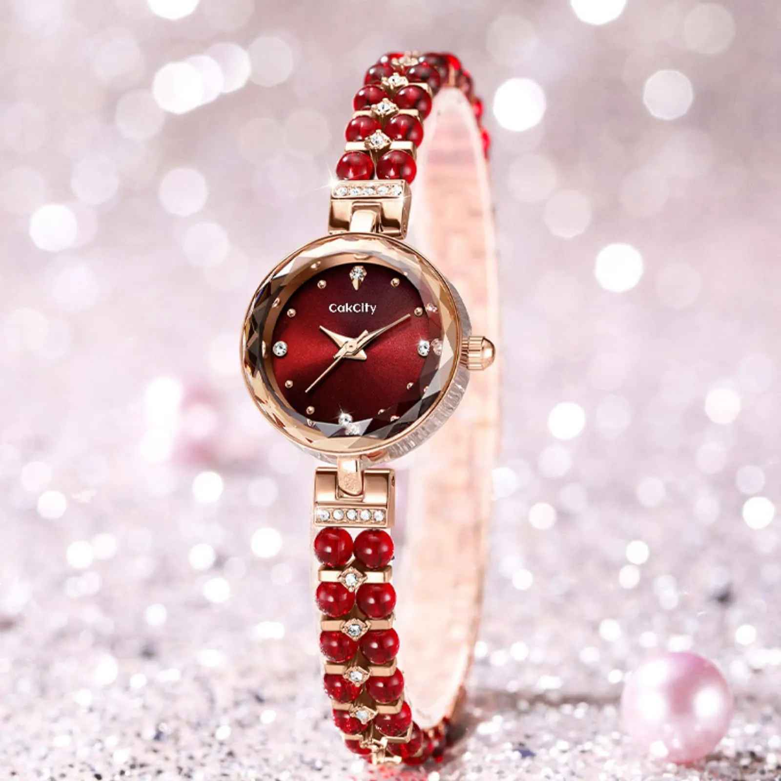 CakCity Ladies Watches for Women Watch Bracelet Ladies Wrist Watch Elegant Dress Quartz Wrist Watch Vintage Red Watch for Women Mini Small Face Watch with Gift Box,23mm