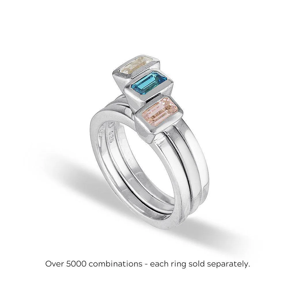 CELEBRATION STACKER RING - SMALL EMERALD CUT - WHITE SAPPHIRE