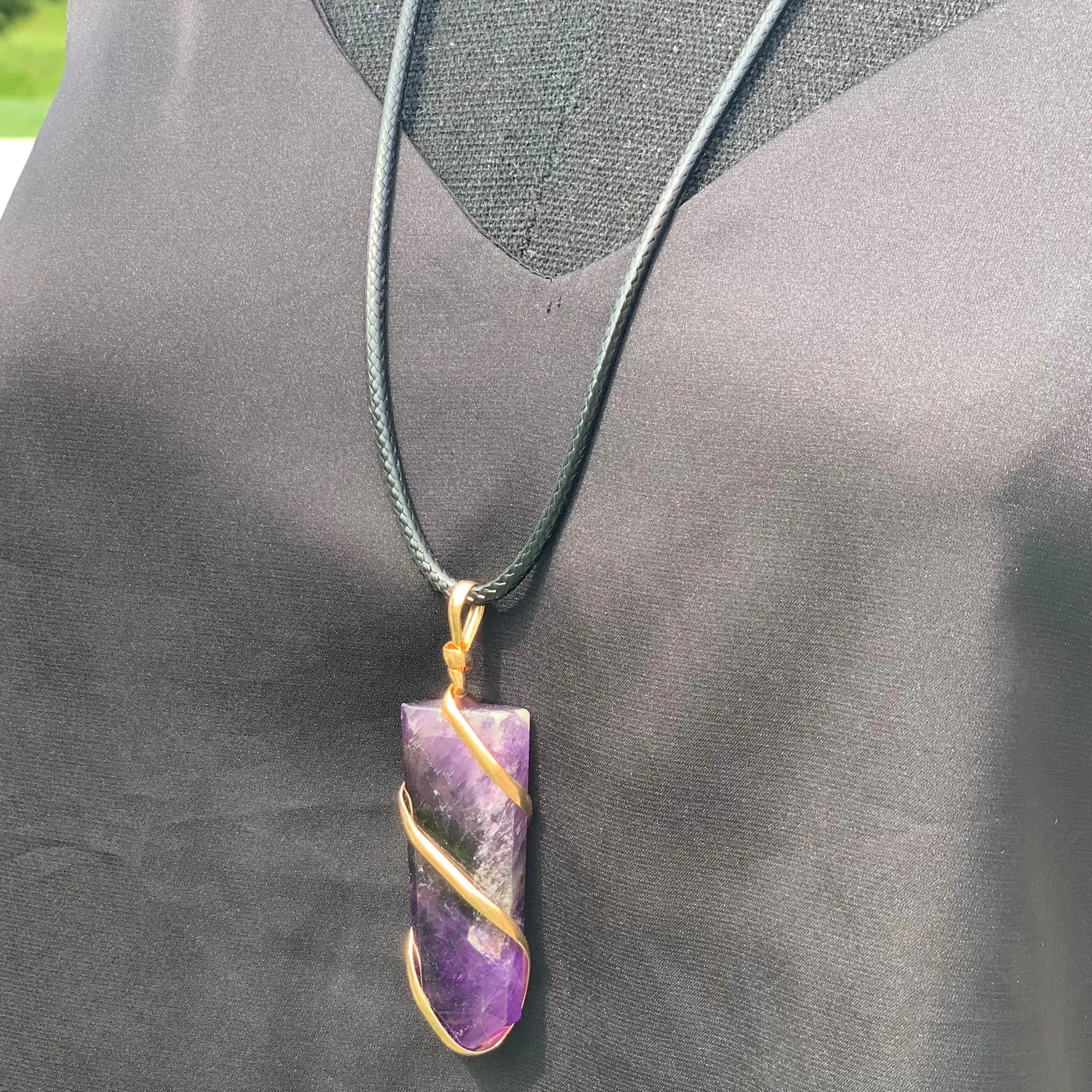 Chevron amethyst pendant, chic and bohemian