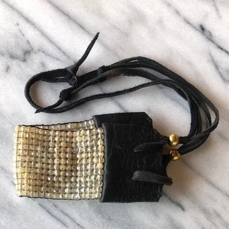 Citrine Beaded Cuff on Black Deerskin Leather