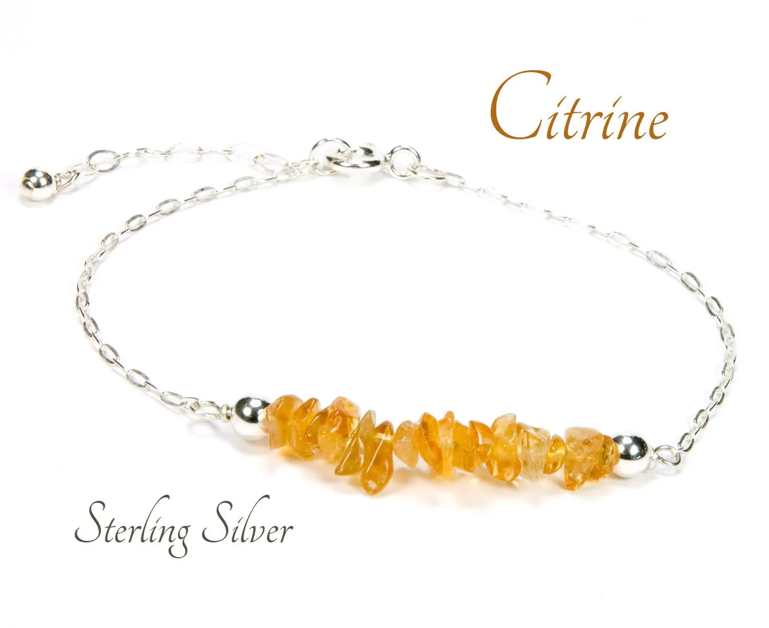 Citrine Gemstone Bar Bracelet in Sterling Silver