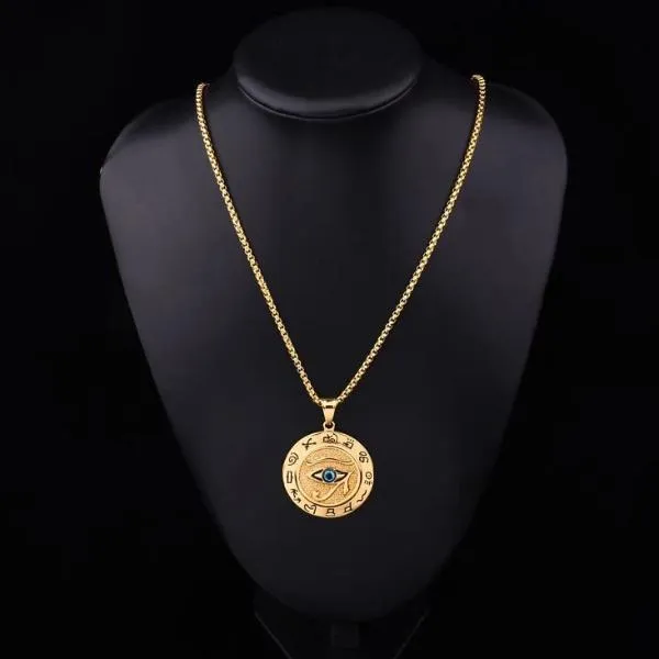 Classy Men Gold Eye Of Horus Pendant Necklace