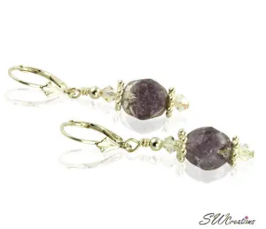 Crystal Purple Crackle Beaded Earrings