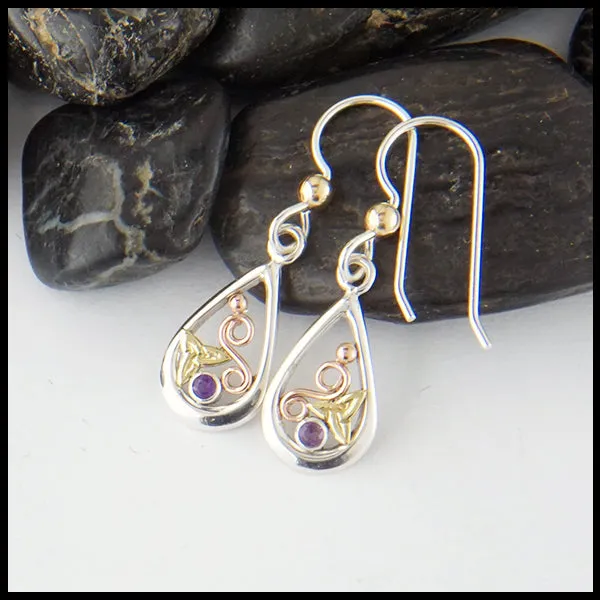 Dainty Trinity Earrings with Amethyst