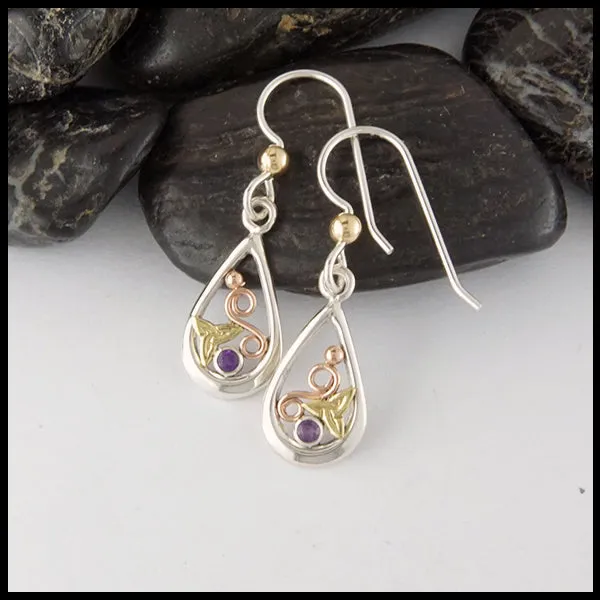 Dainty Trinity Earrings with Amethyst