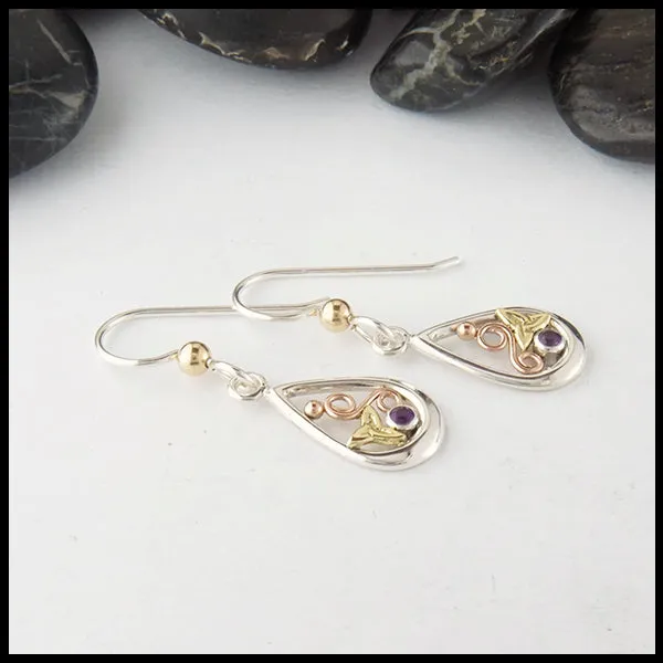 Dainty Trinity Earrings with Amethyst