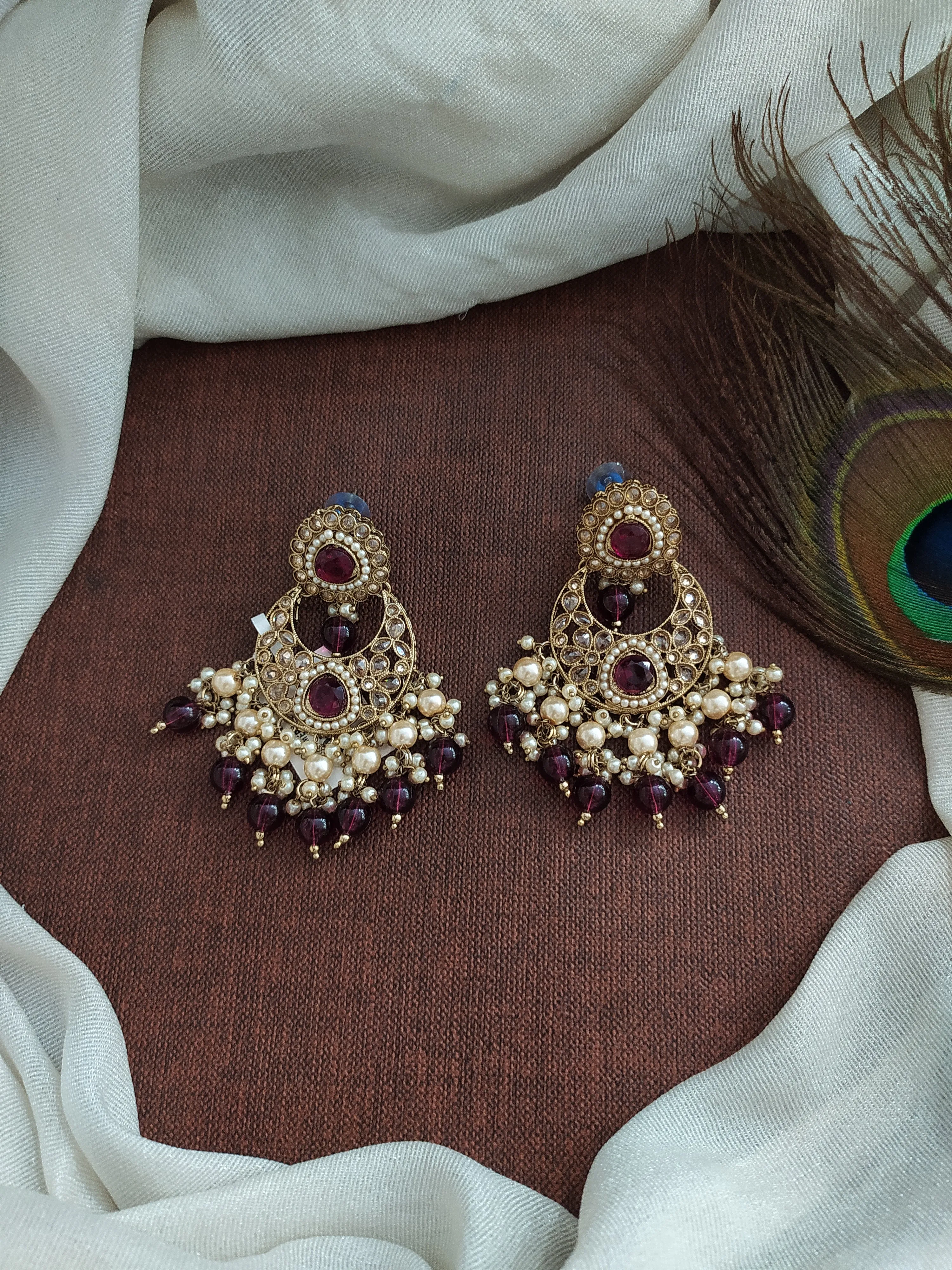 Dance with Dazzling Brilliance of Uncut Polki Stone & Pearl Mehandi Earrings