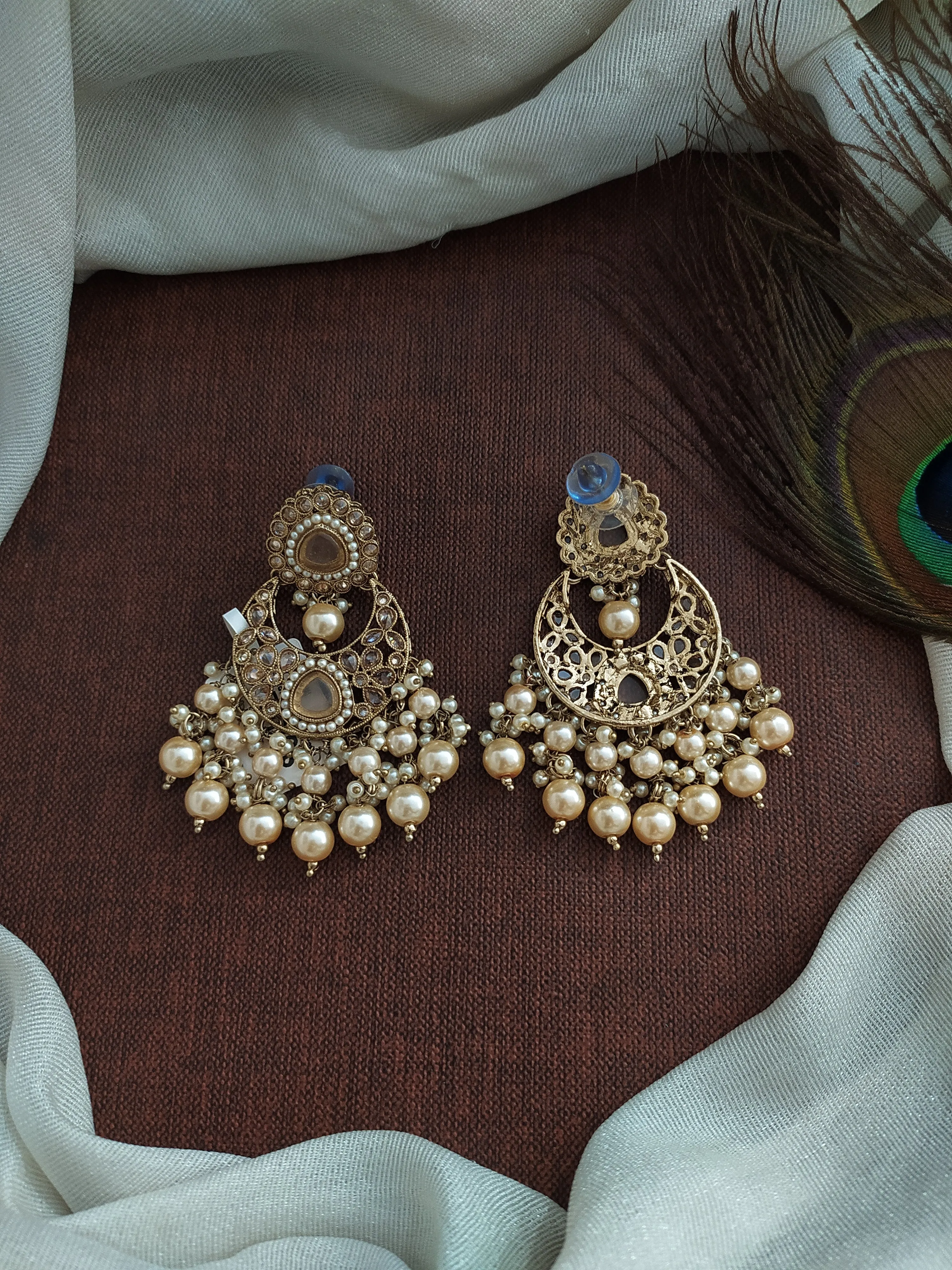 Dance with Dazzling Brilliance of Uncut Polki Stone & Pearl Mehandi Earrings