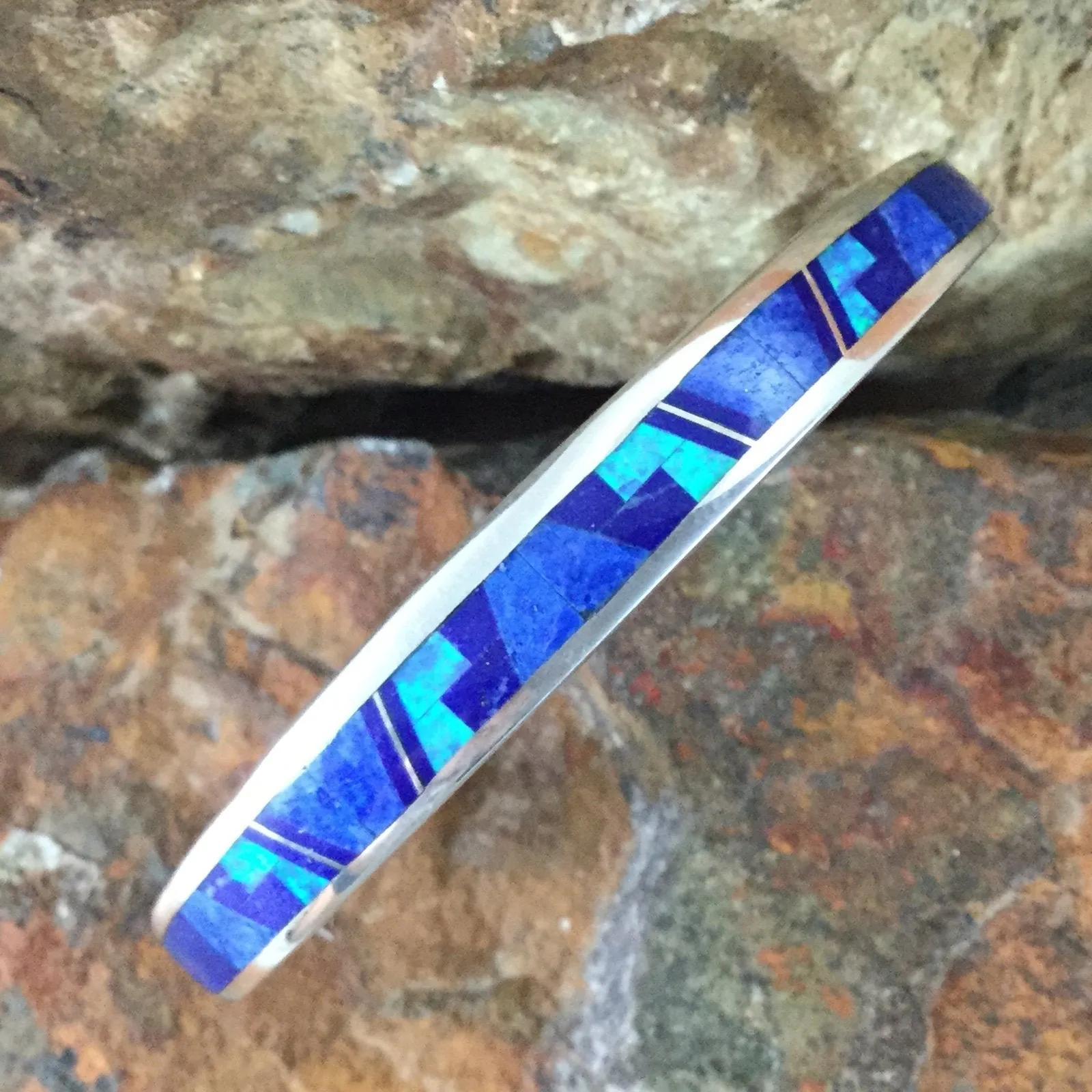 David Rosales Blue Sky Fancy Inlaid Sterling Silver Bracelet