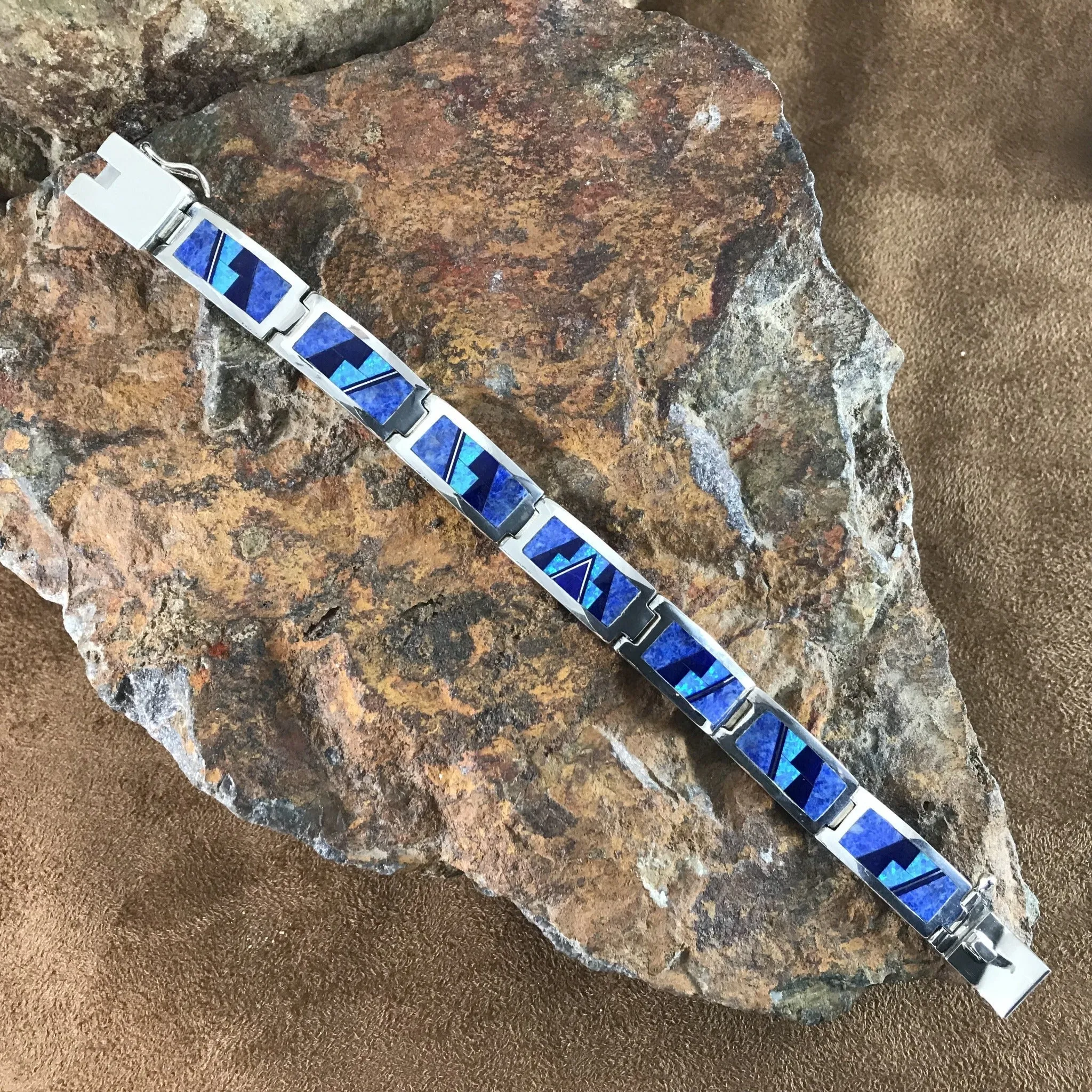 David Rosales Blue Sky Inlaid Sterling Silver Link Bracelet