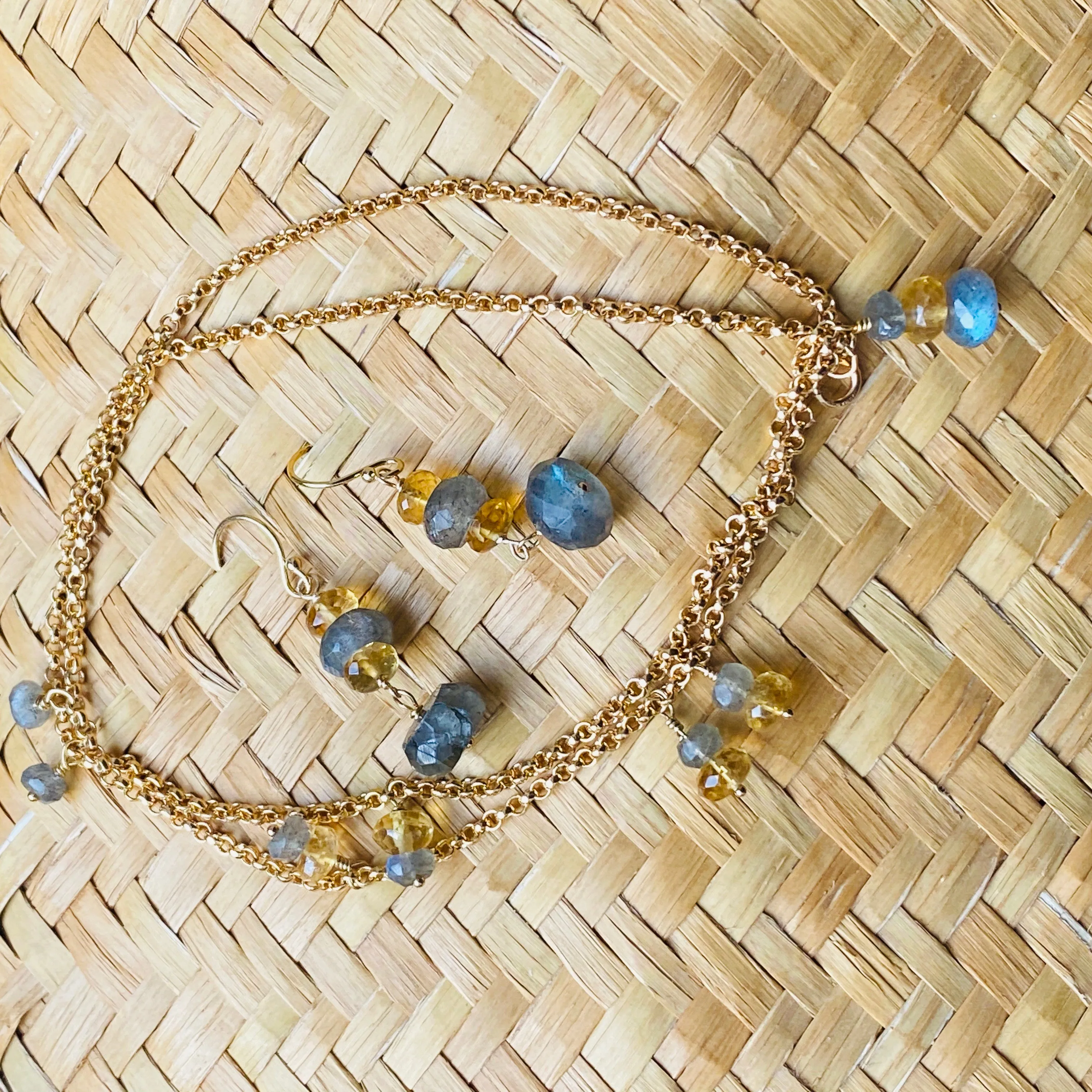 Dawn Citrine, Fire Welo Opal & Labradorite Station Necklace