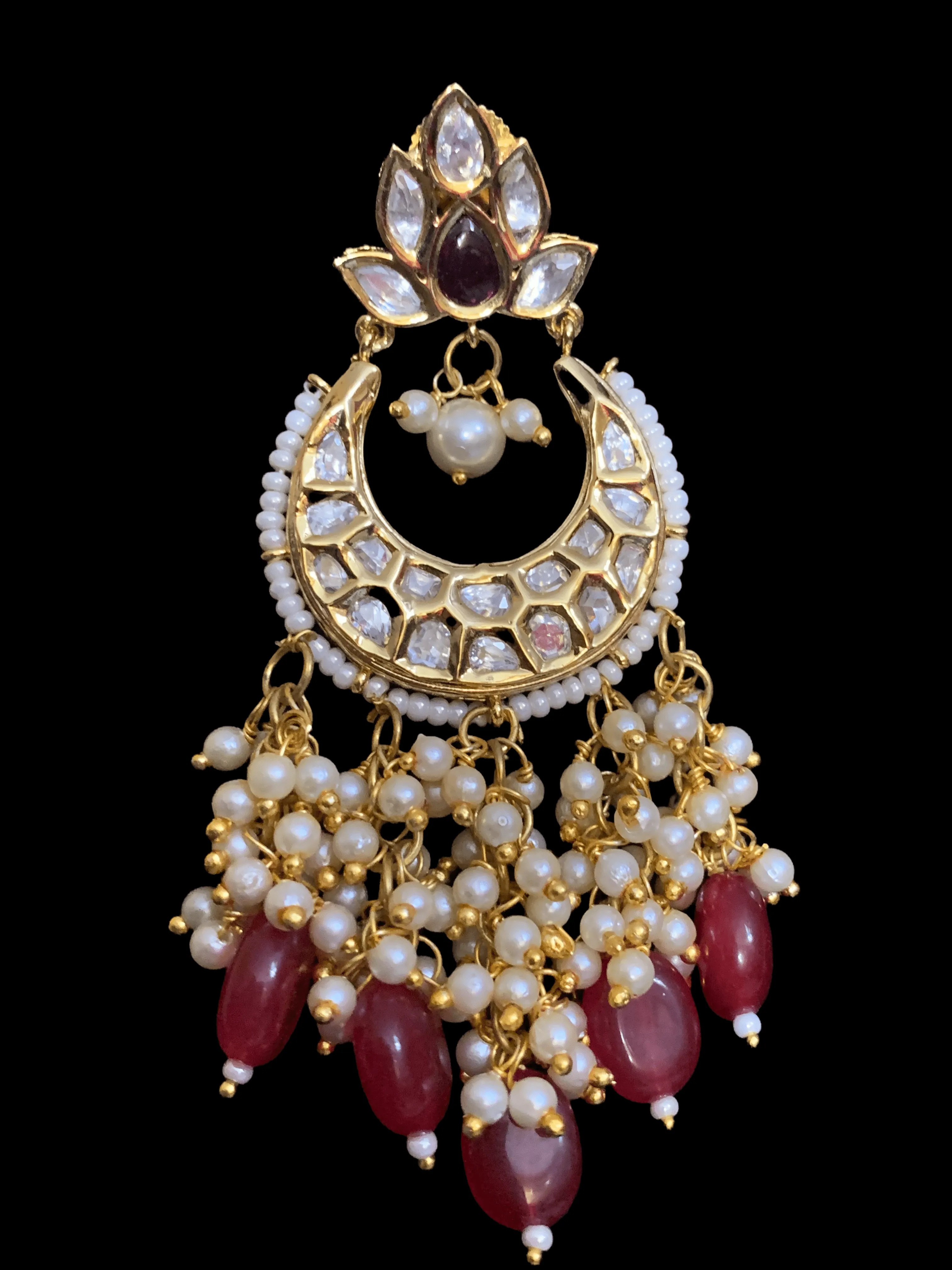 DER38 Nitya  Cz polki chandbali - red / ruby ( READY TO SHIP )