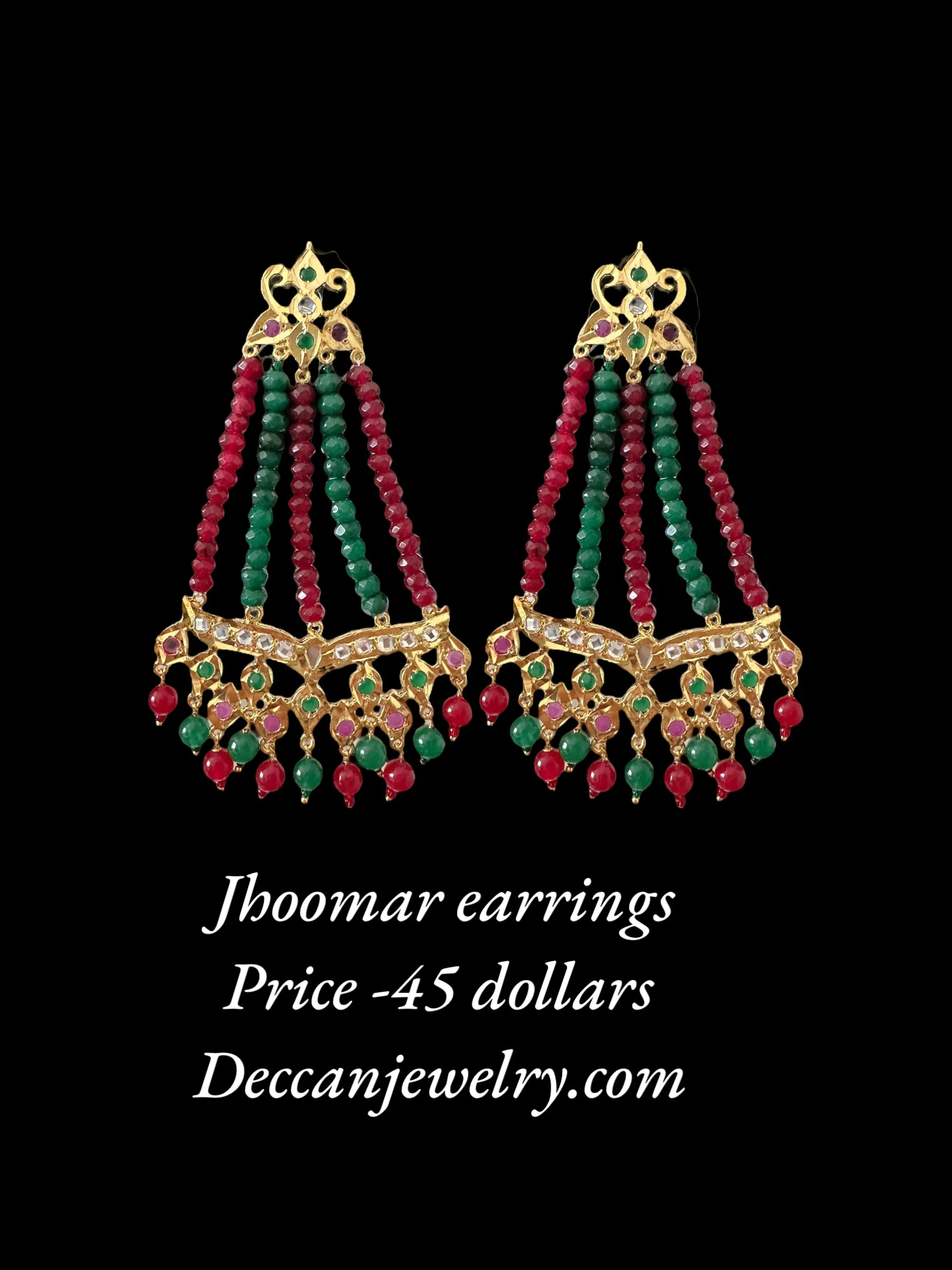 DER591 Amrita jhoomar earrings in ruby green beads  ( READY TO SHIP )