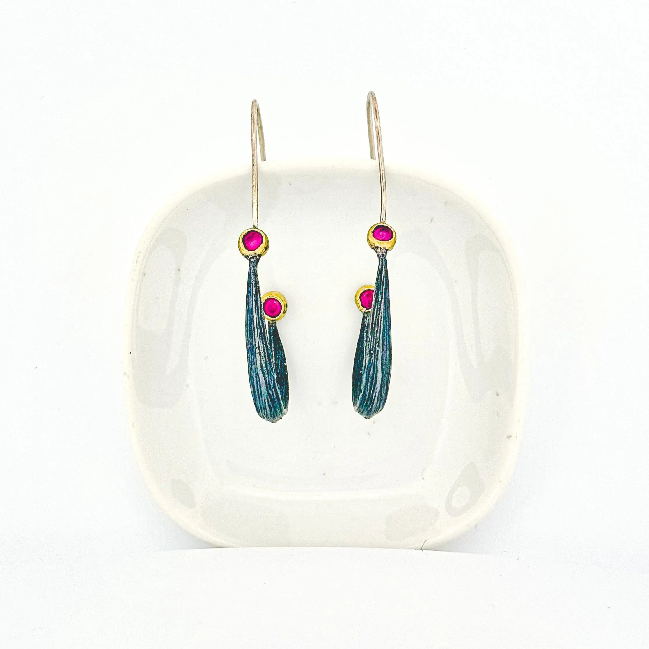 Designer Ruby, Emerald or Turquoise Earrings