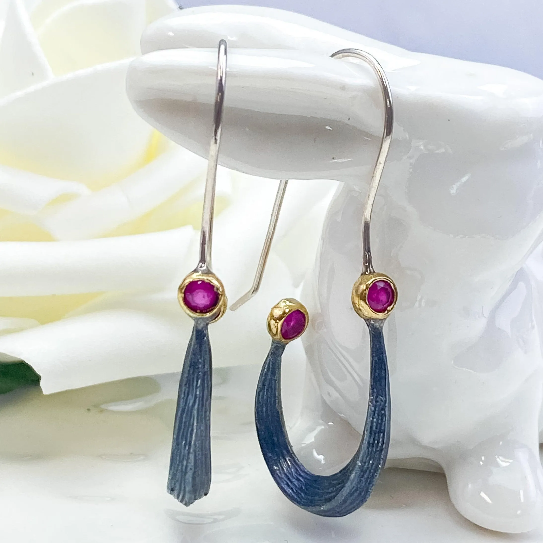 Designer Ruby, Emerald or Turquoise Earrings