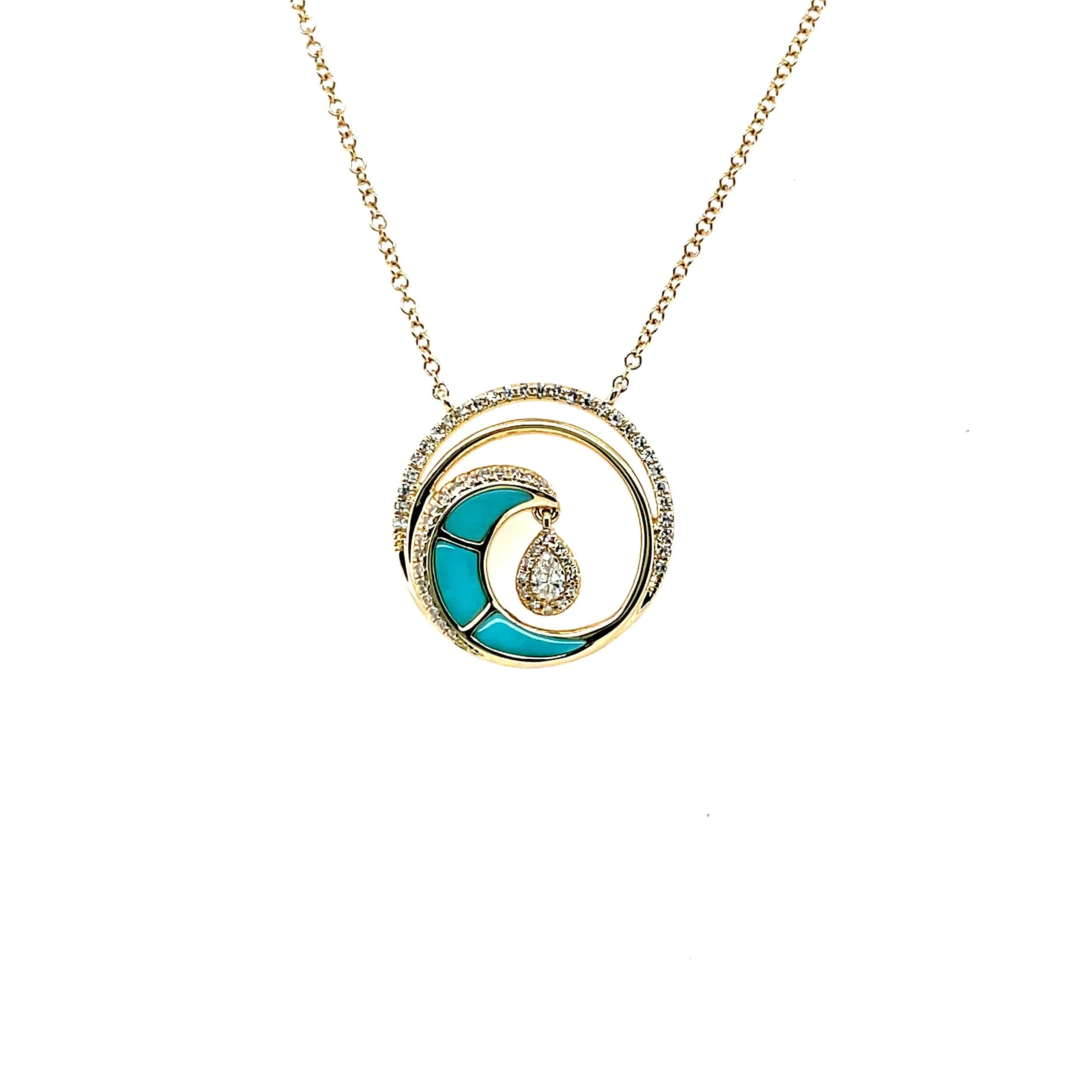 Diamond and Turquoise Crescent Moon Necklace