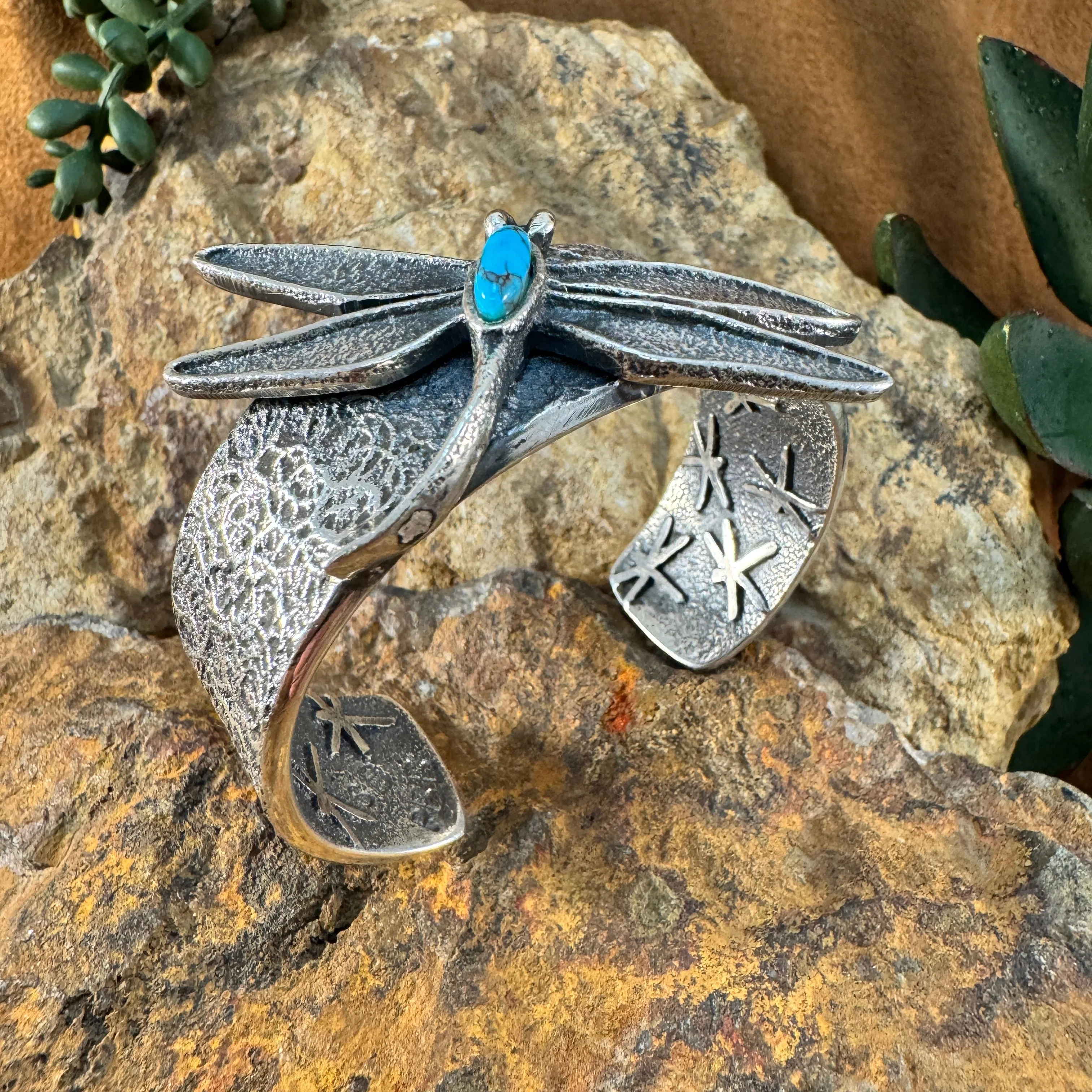 Dragonfly design with Turquoise Bracelet Cuff by Philander Begay