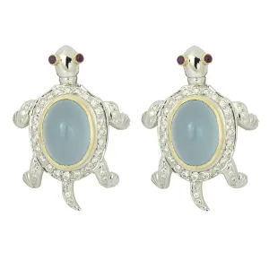 Earrings - Chalcedony, Ruby And Diamond