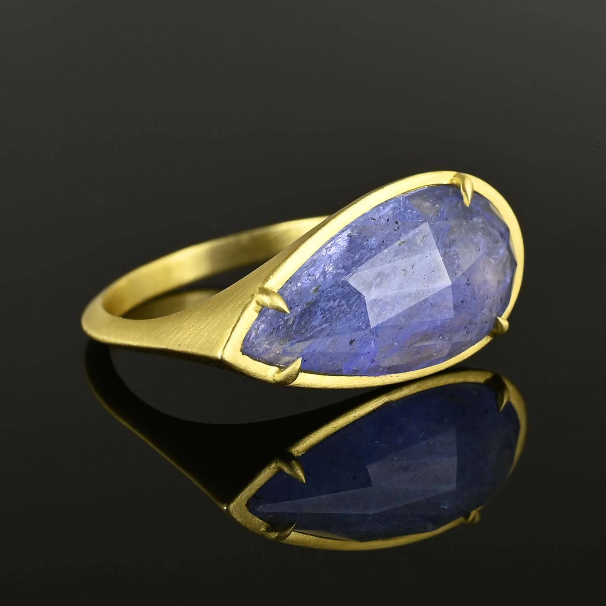 East West Fancy Cut Pear Amethyst Ring in 18K Gold