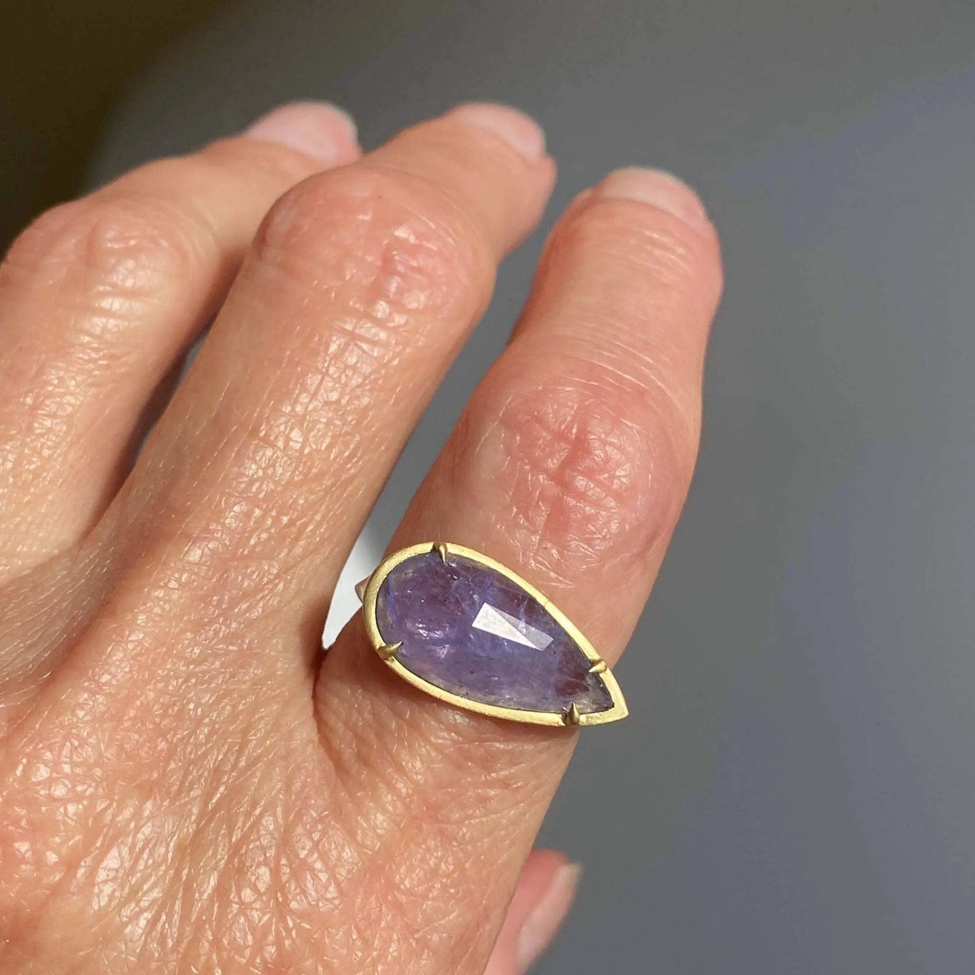 East West Fancy Cut Pear Amethyst Ring in 18K Gold