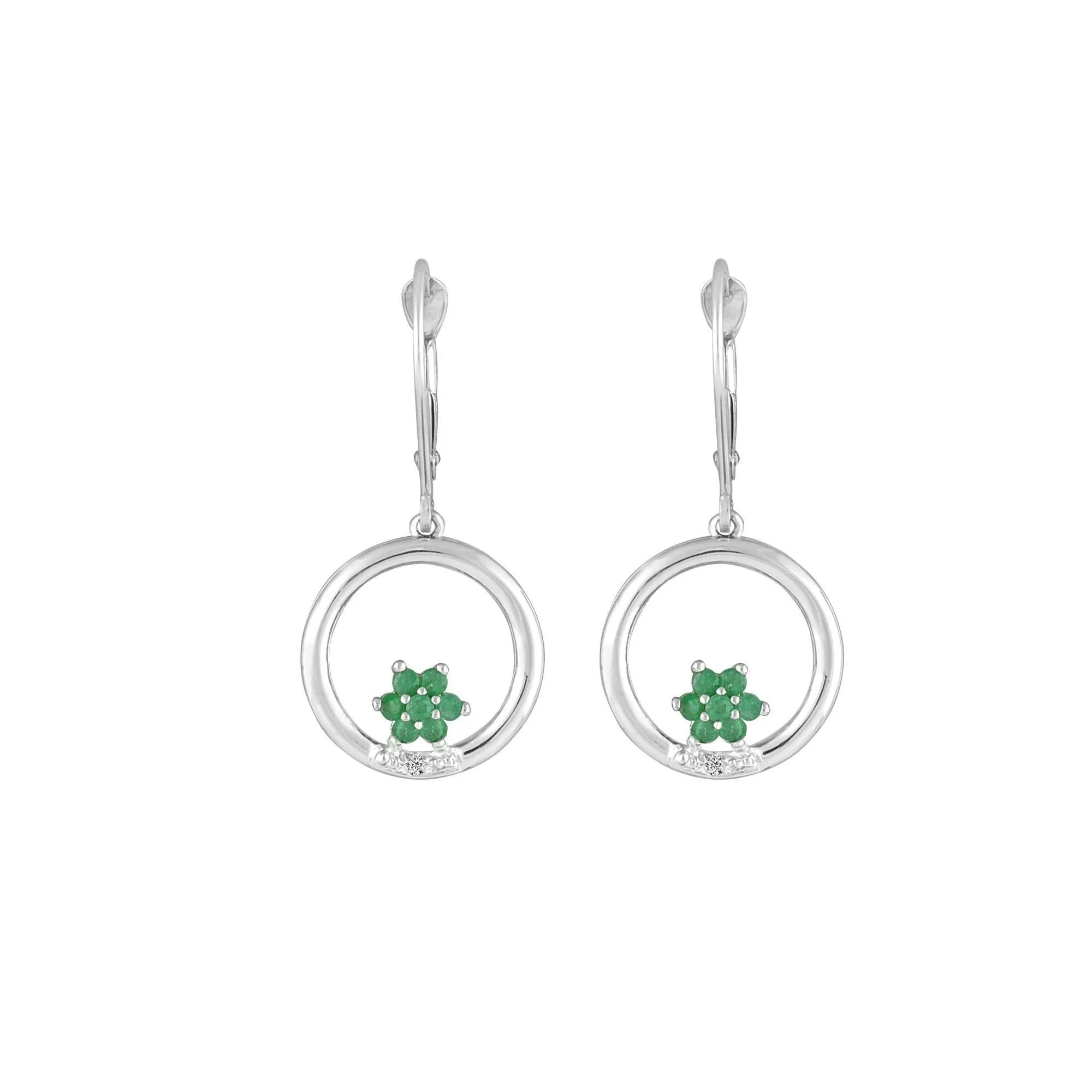 Emerald and Diamond Dangle Earrings in 10K White Gold