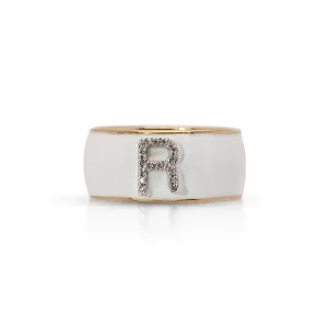 Enamel Gold Diamond Initial Ring With Gold Sides (More Colors available)