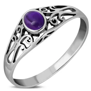 Ethnic Design Amethyst Stone Silver Ring