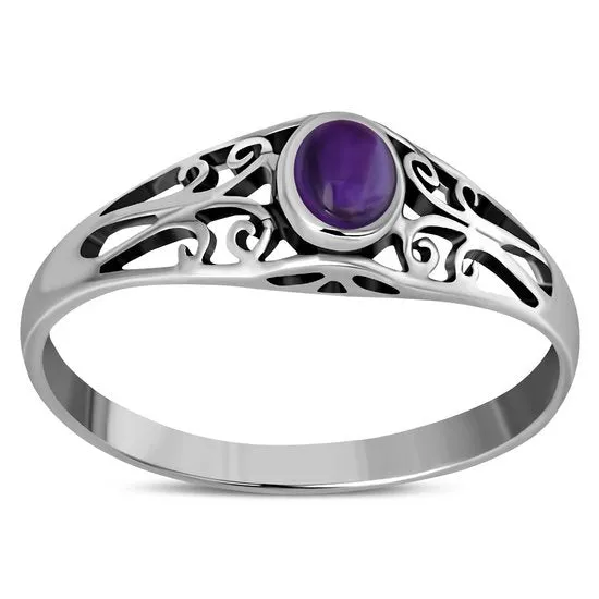 Ethnic Design Amethyst Stone Silver Ring