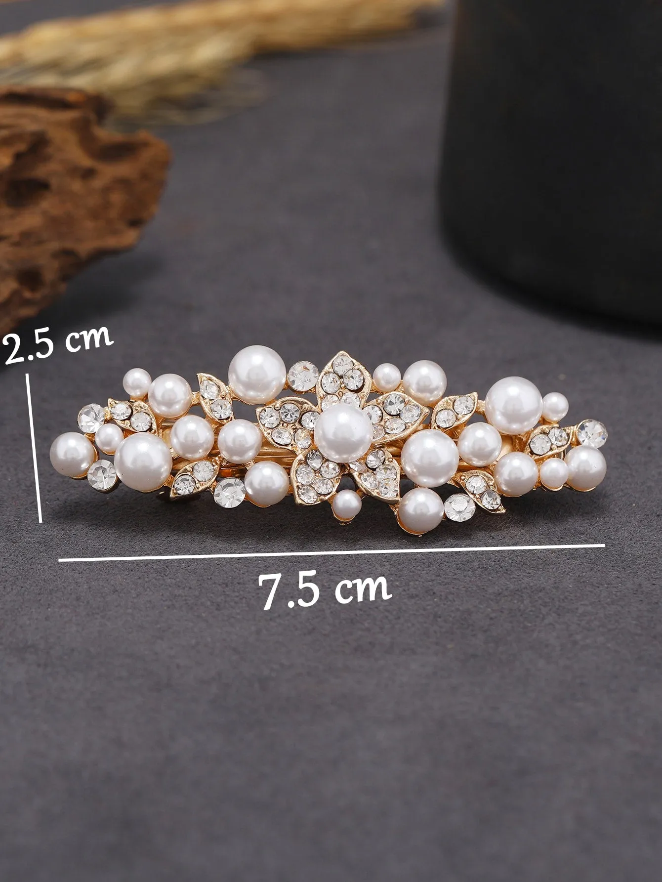 Faux Pearl & Rhinestone Decor Flower Element French Clip for Women Barrette