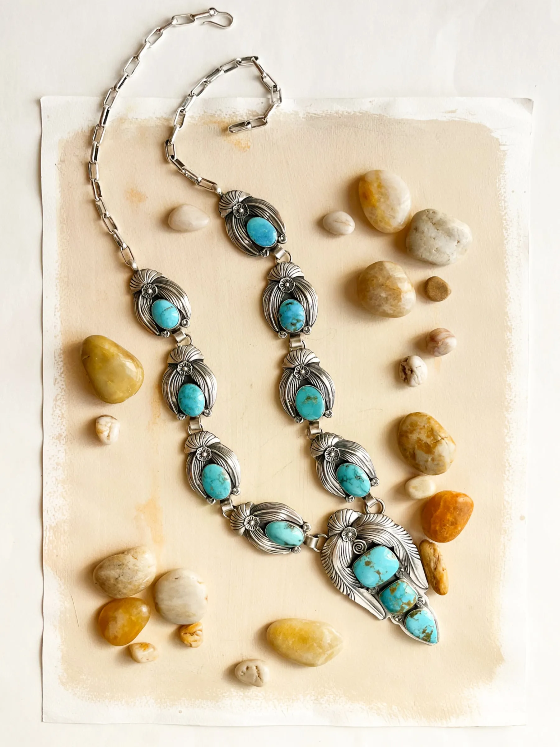 Feather Framed Turquoise Statement Necklace