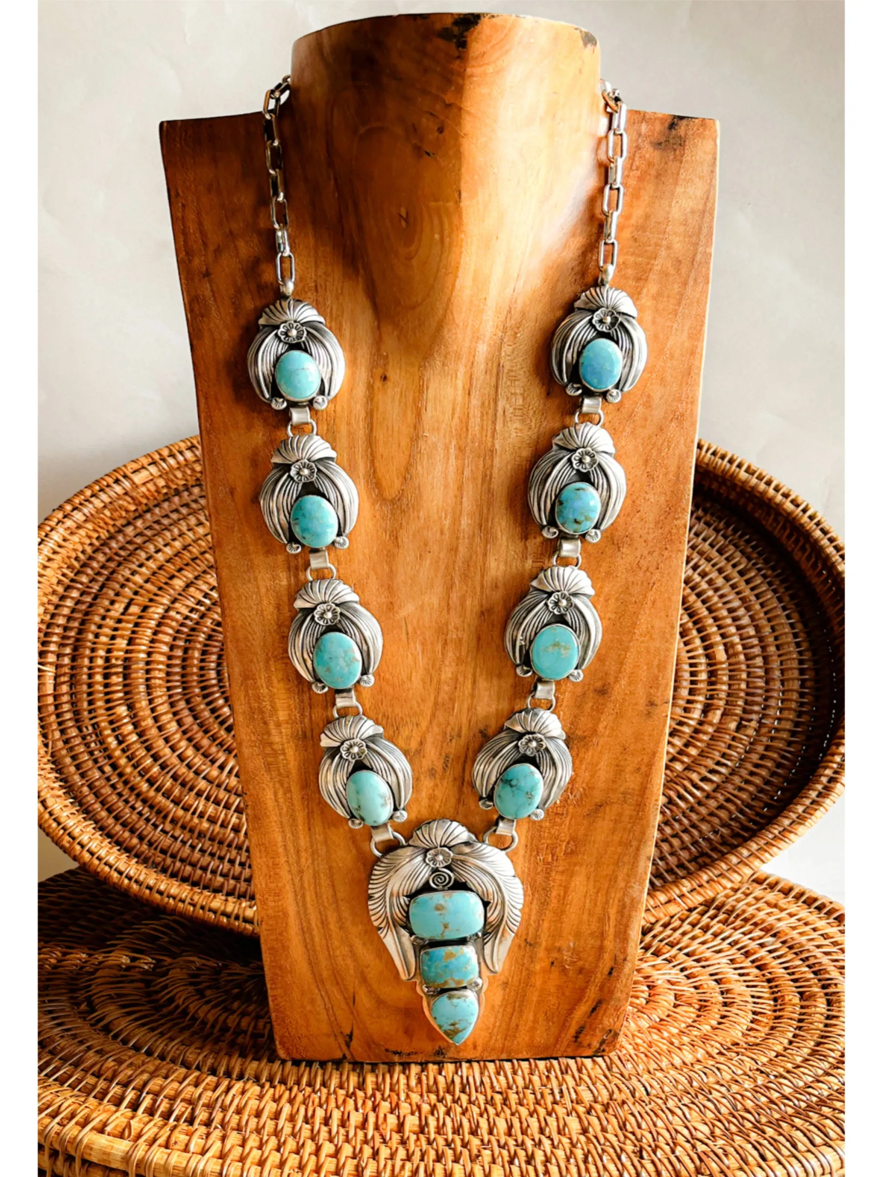 Feather Framed Turquoise Statement Necklace