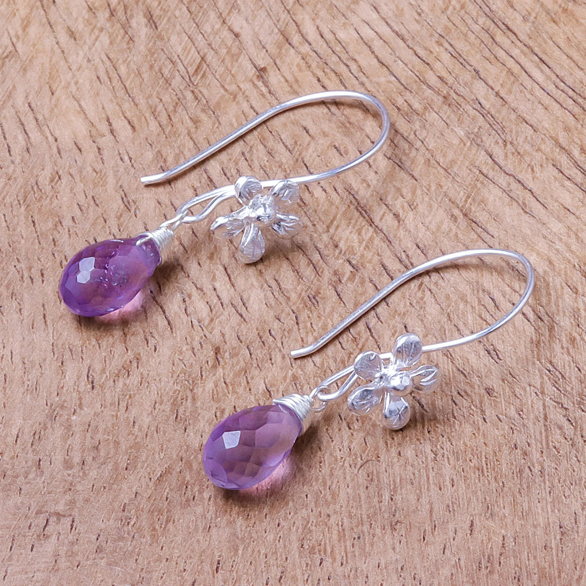 Floral Faceted Amethyst Dangle Earrings from Thailand - Daisy Glitter | NOVICA