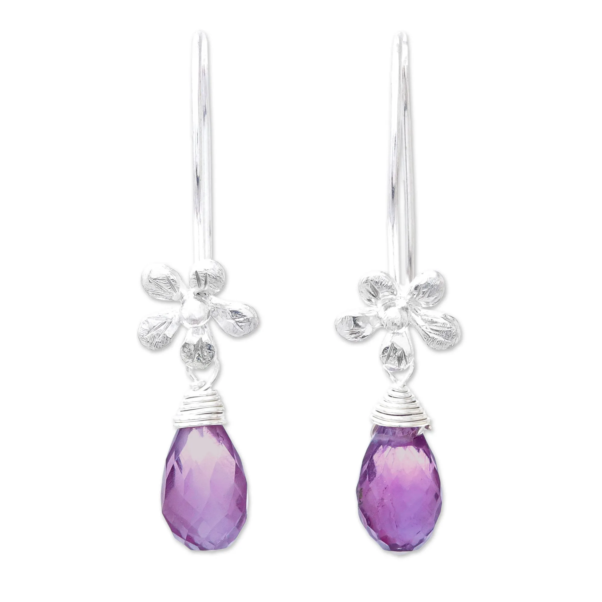 Floral Faceted Amethyst Dangle Earrings from Thailand - Daisy Glitter | NOVICA