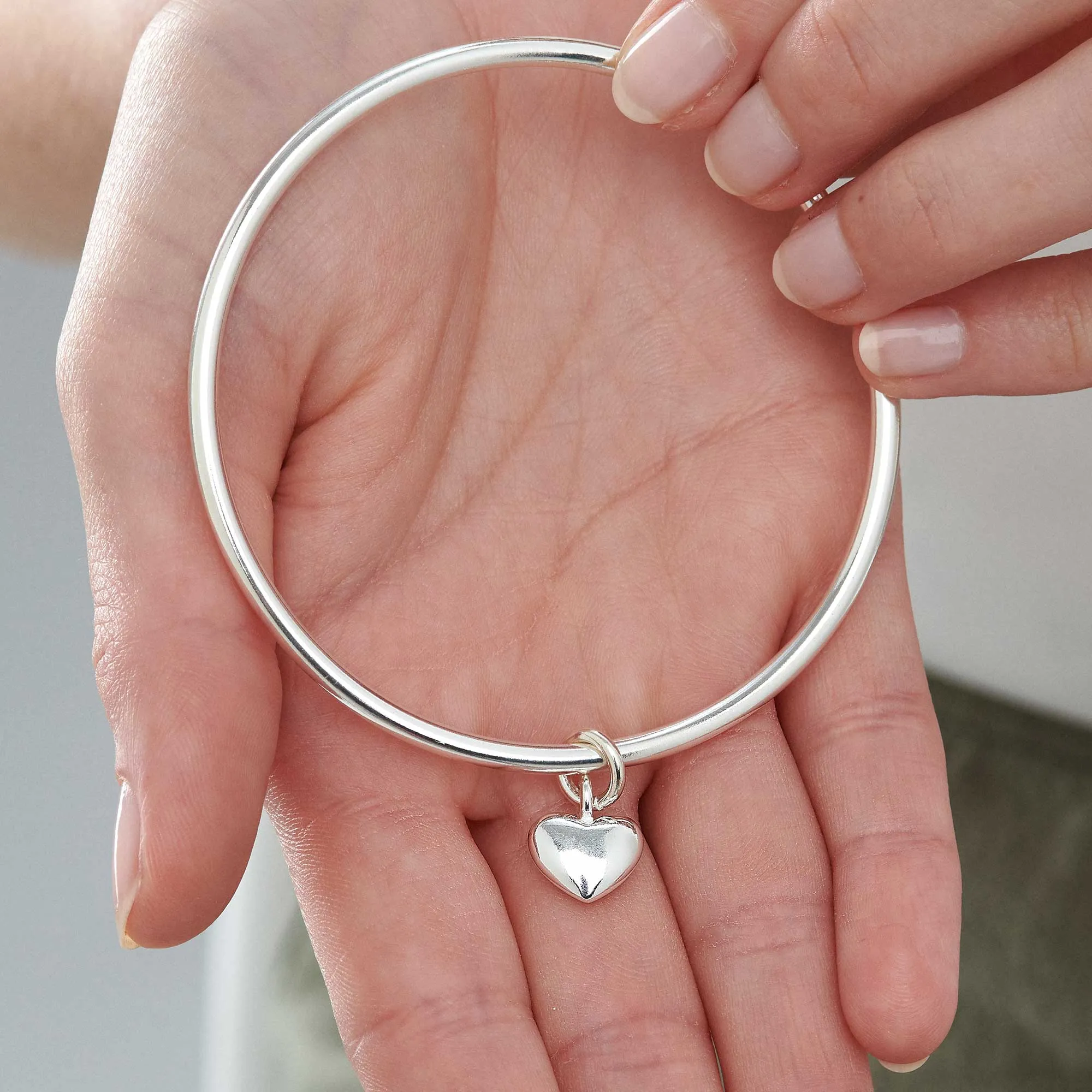 Forever Heart Silver Charm Bangle