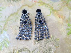 GLAMOROUS Vintage Long Drop Earrings,Blue Sapphire Glass Rhinestones,Signed Vintage Jewelry,Dangling Earrings,Collectible Vintage Jewelry