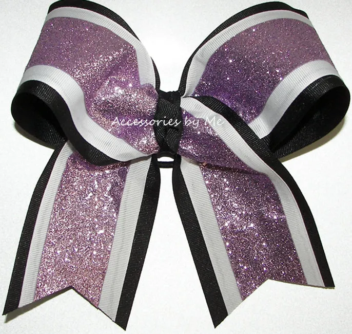 Glitter Lavender White Black Cheer Bow